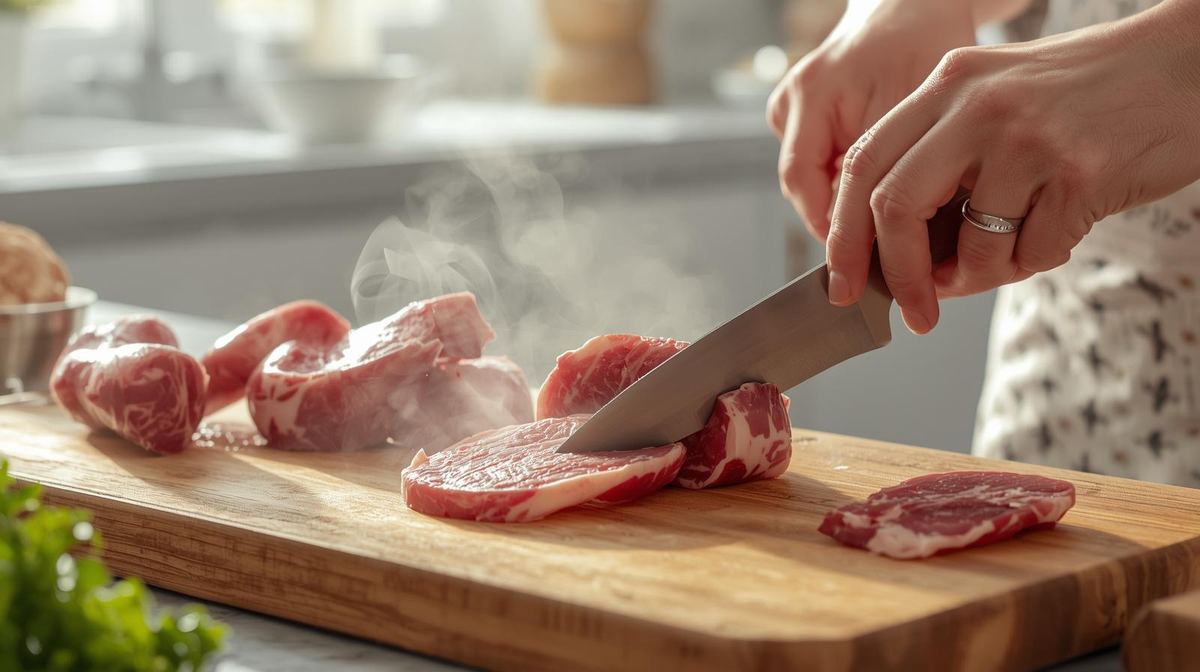 Boiling beef tongue in a pot with steam