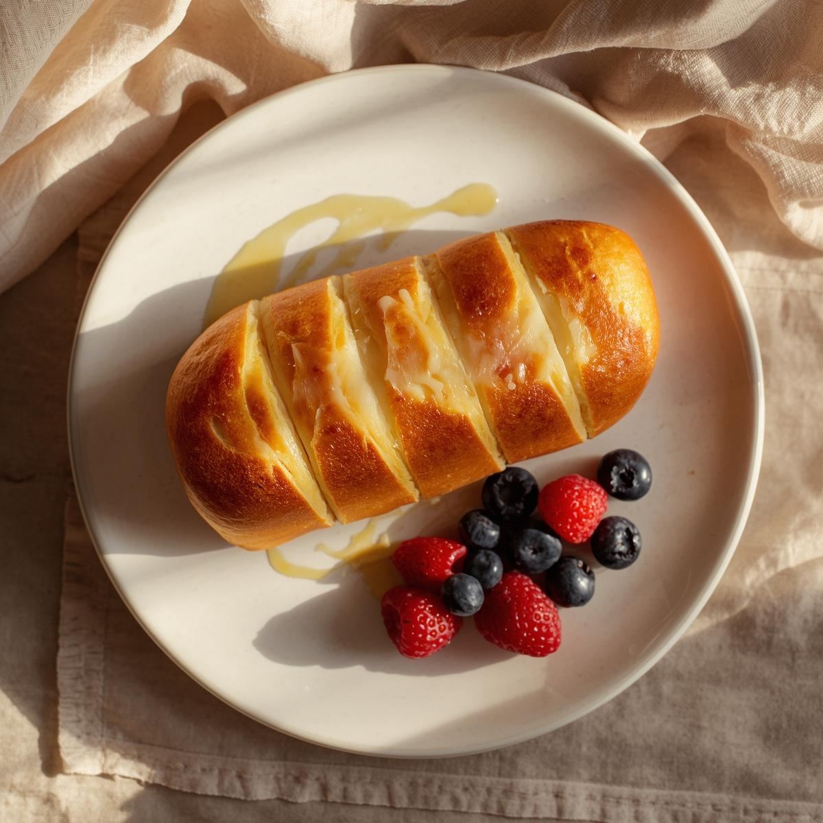 Brioche bun served with breakfast items
