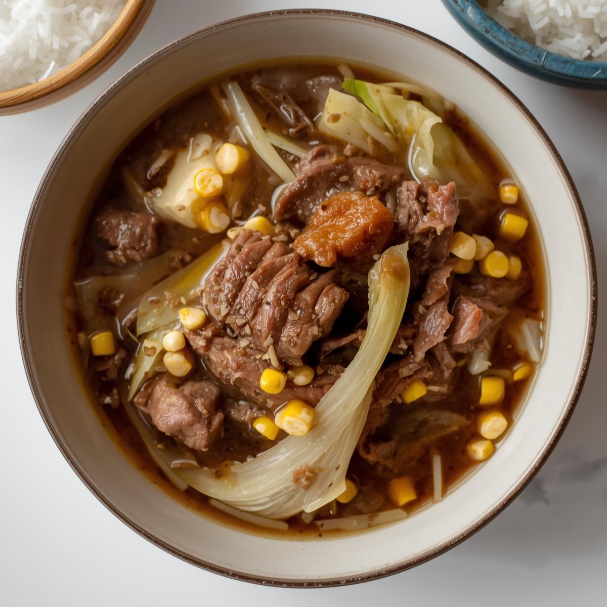 Bulalo served with vegetables and rice