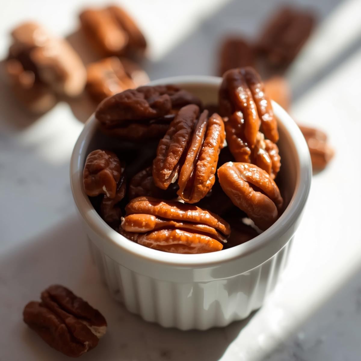 Small serving of butter pecan ice cream with pecans on top
