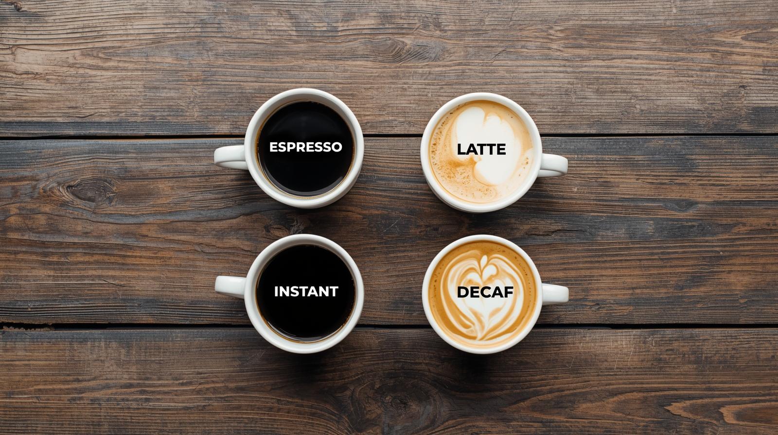 Caffeine comparison chart: espresso, latte, instant, tea and chain sizes