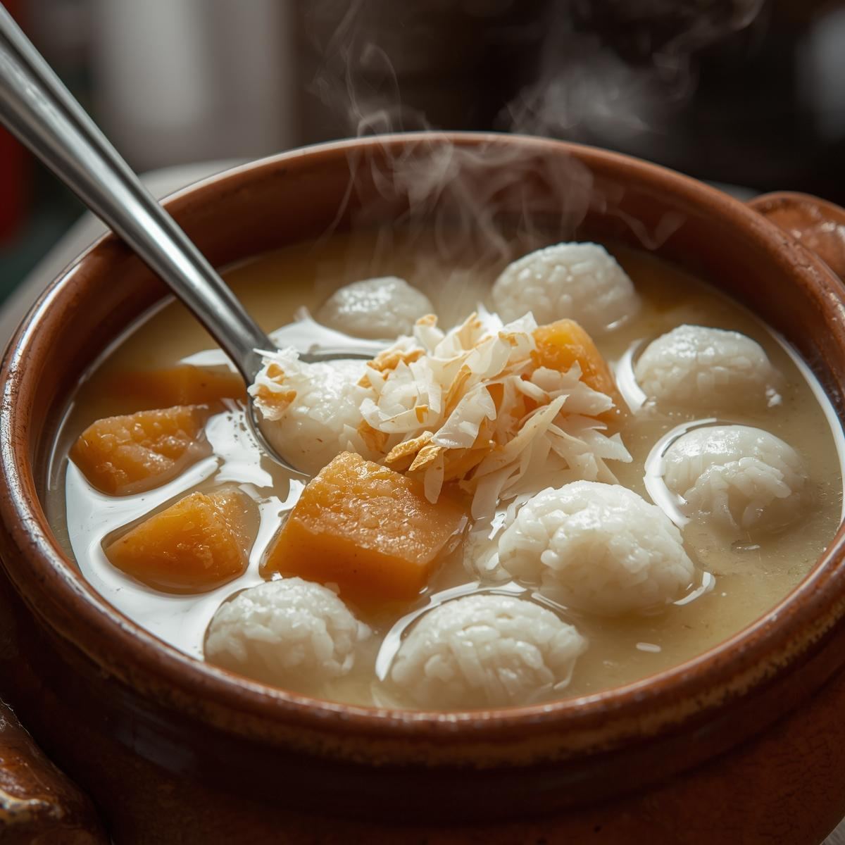 Warm ginataang bilo-bilo served in a bowl