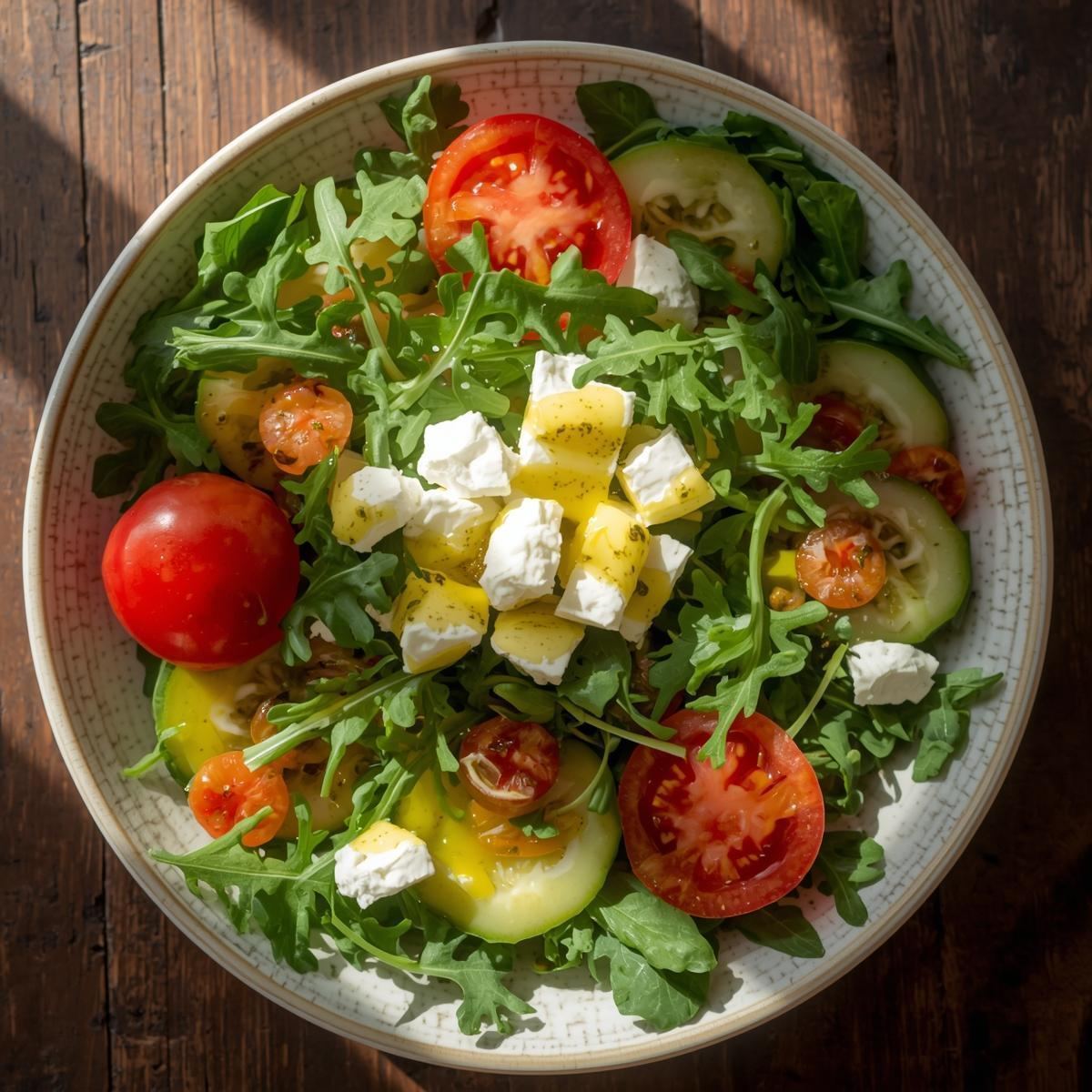 Salad topped with goat cheese crumbles