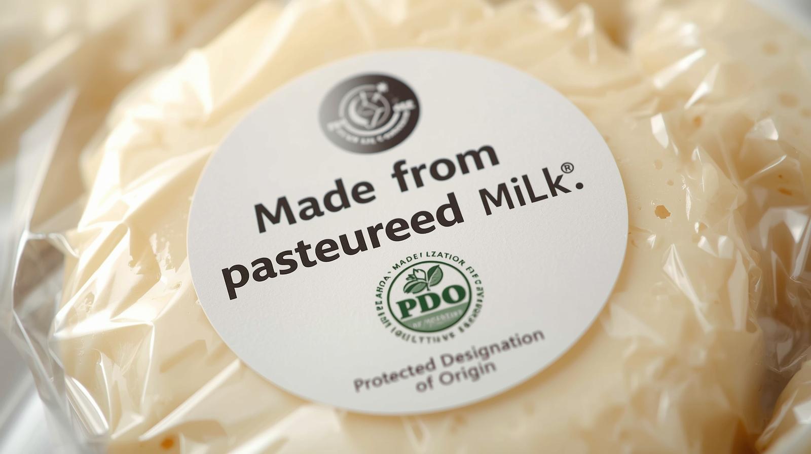 Grana Padano label close-up showing pasteurized milk, PDO mark, batch/lot and date