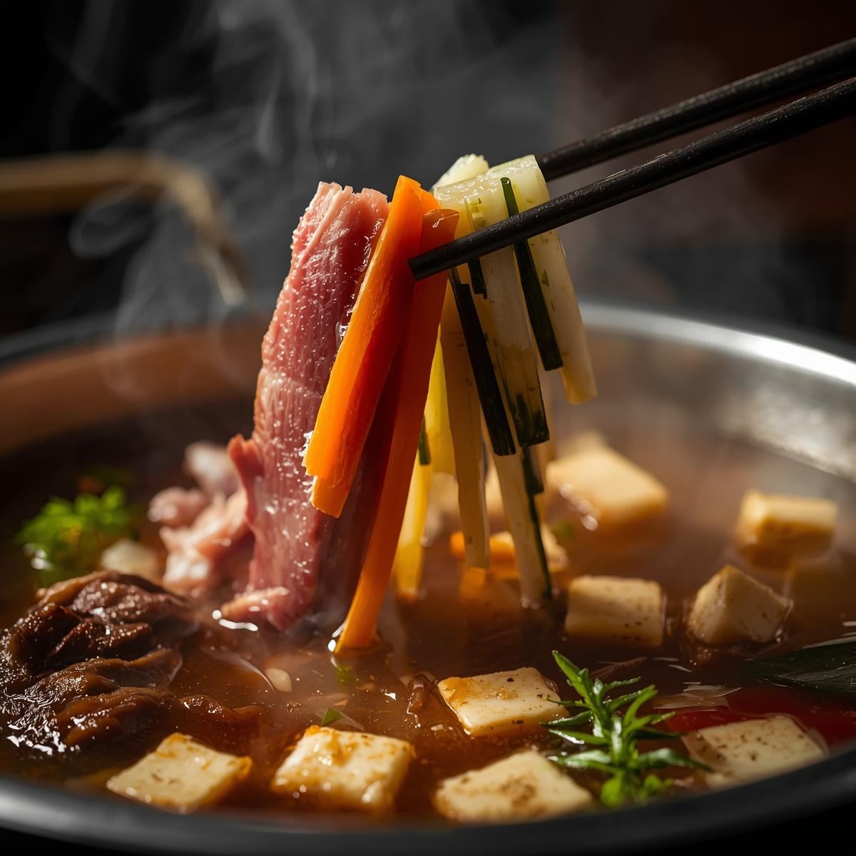 Balanced hot pot plate with vegetables, tofu and lean meat