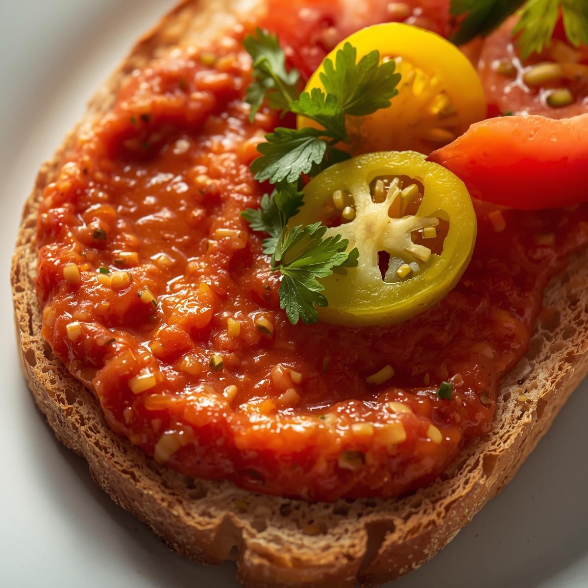 Ajvar served as a small portion with bread and vegetables