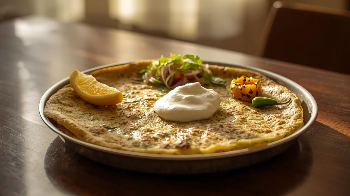 Hot methi paratha served with yogurt and salad