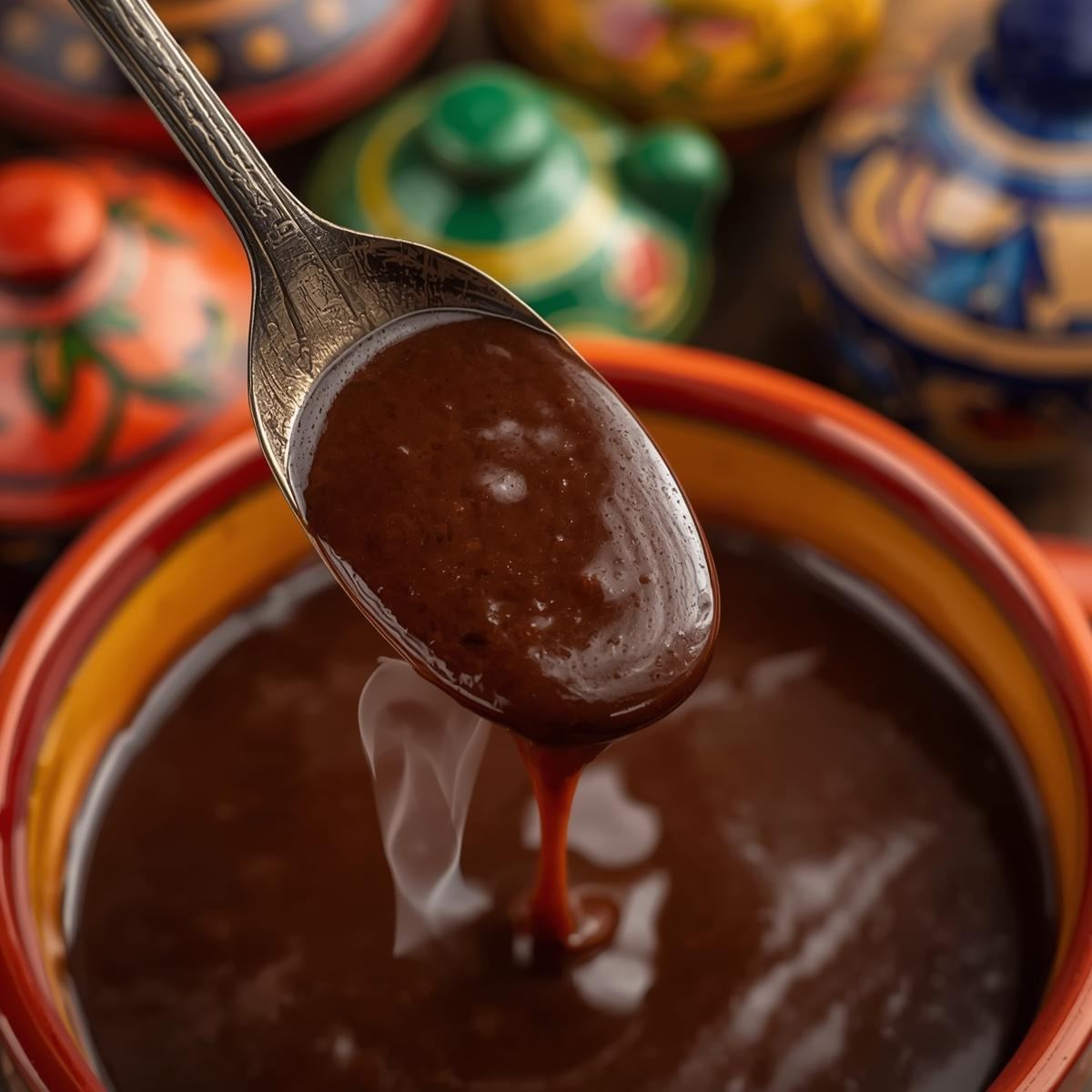 Mole poblano served with sesame seeds
