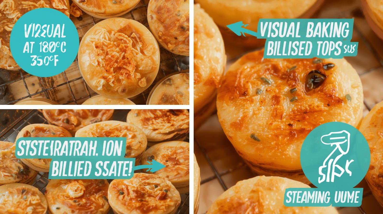 Visual cues for safe pastel de nata: set custard, golden top, served hot