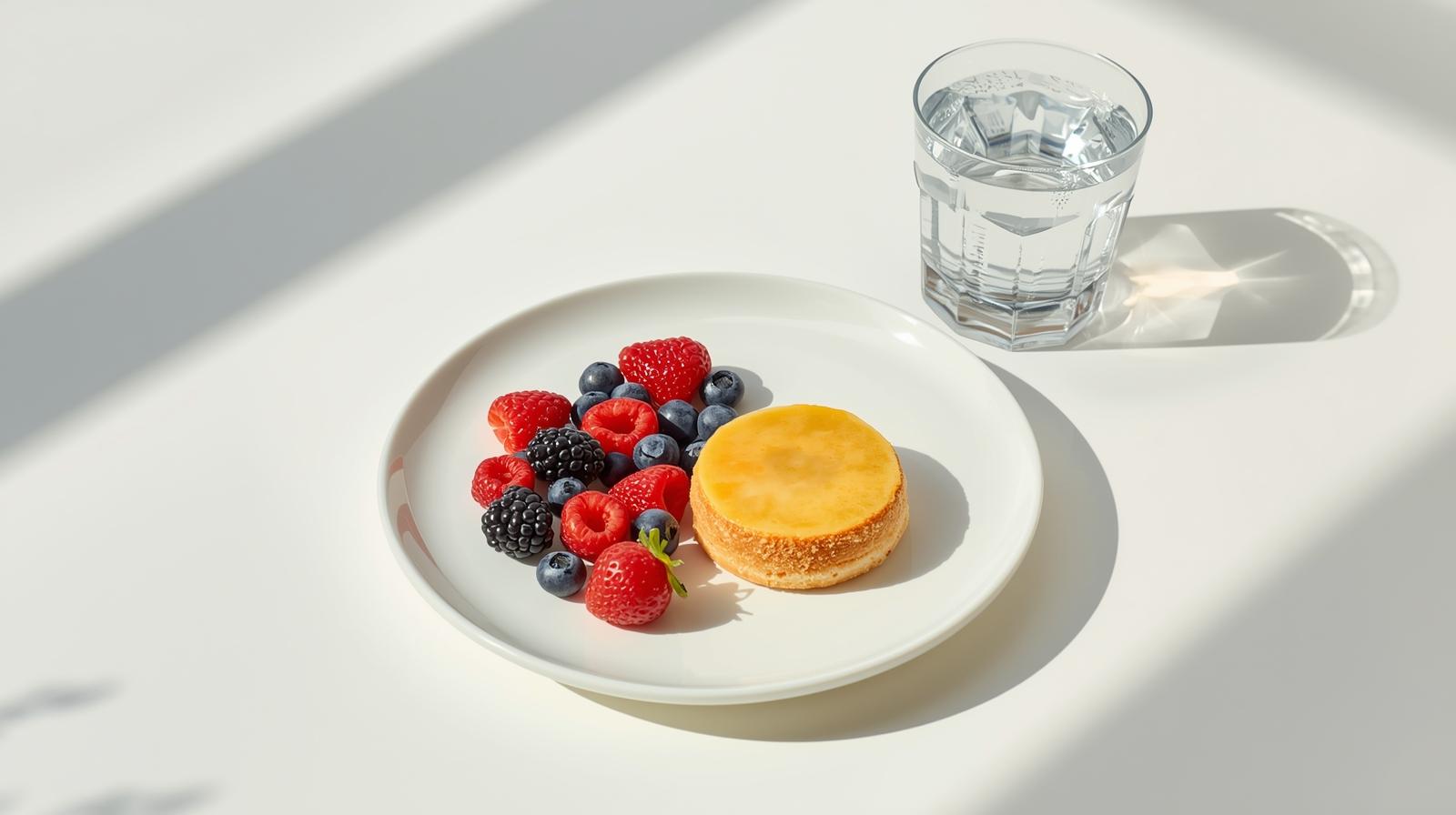 Pastel de nata served with berries and tea, balanced pregnancy plate