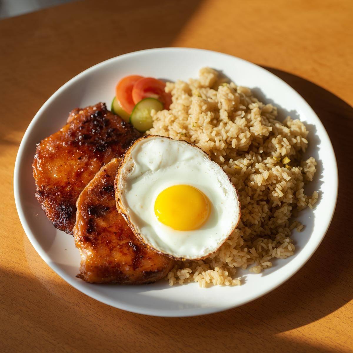 Pork tocino served with garlic rice and sunny-side egg