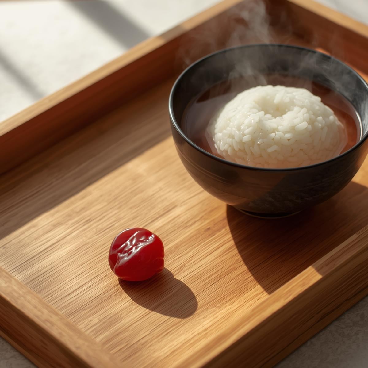 Umeboshi served over steamed rice with side dishes